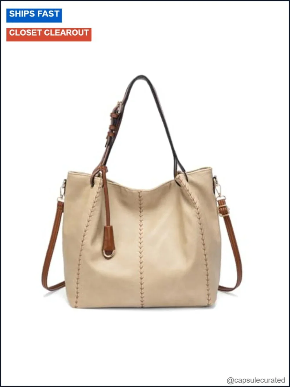 Vintage PU Hobo Shoulder Bag Bucket Tote with Rivet Detail Purse